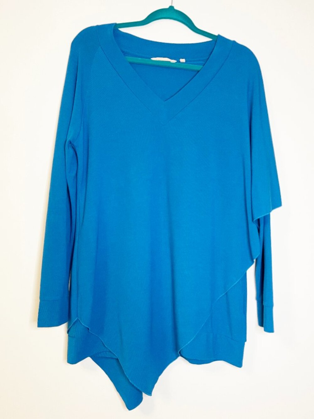 Soft Surroundings Blue Madeline Tunic Top Size Small Draped V-Neck Lagenlook